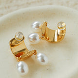 French Vintage Hammered Gold Double Pearl Drop Earrings | Vintage French Ear Jewelry