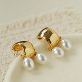 French Vintage Hammered Gold Double Pearl Drop Earrings | Vintage French Ear Jewelry