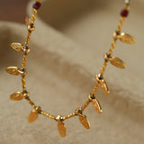 Vintage Leaf Multi‑Charm Pyrite Hand‑Strung Necklace