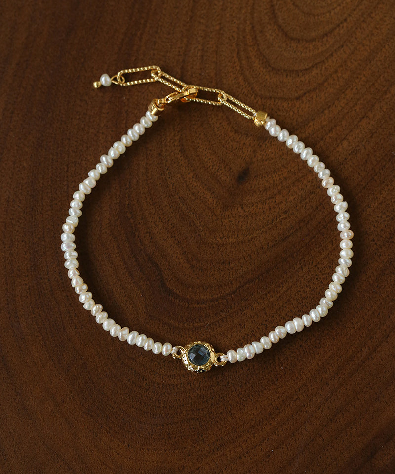 Minimal Luxury Vintage Color Zircon Rice Freshwater Pearl Stack Bracelet