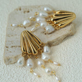 Vintage Sculptural Shell Freshwater Pearl Tassel Earrings