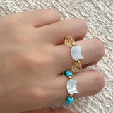 Colorful White Shell Cat‑Head Stretch Beaded Ring