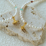Mini Pearl & Colorful Natural Stone Saturn Pendant Necklace