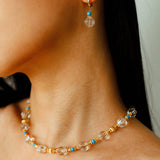 Turquoise Glass Lantern Bead Necklace