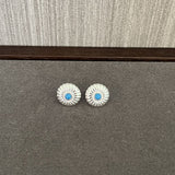 Minimalist Blue Turquoise Sterling Silver Floral Stud Earrings