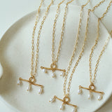 Freshwater Pearl T‑Shape Balance Pendant Necklace
