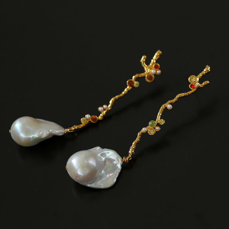 Branch Baroque Pearl Earrings （Type B With diamond）