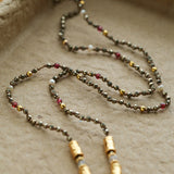 Hand‑Strung Micro‑Bead Hammered Slender Bar Pendant Necklace