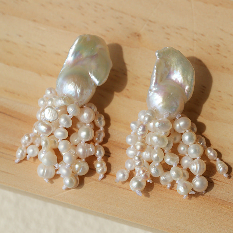 Baroque & Freshwater Pearl Tassel Drop Earrings-3