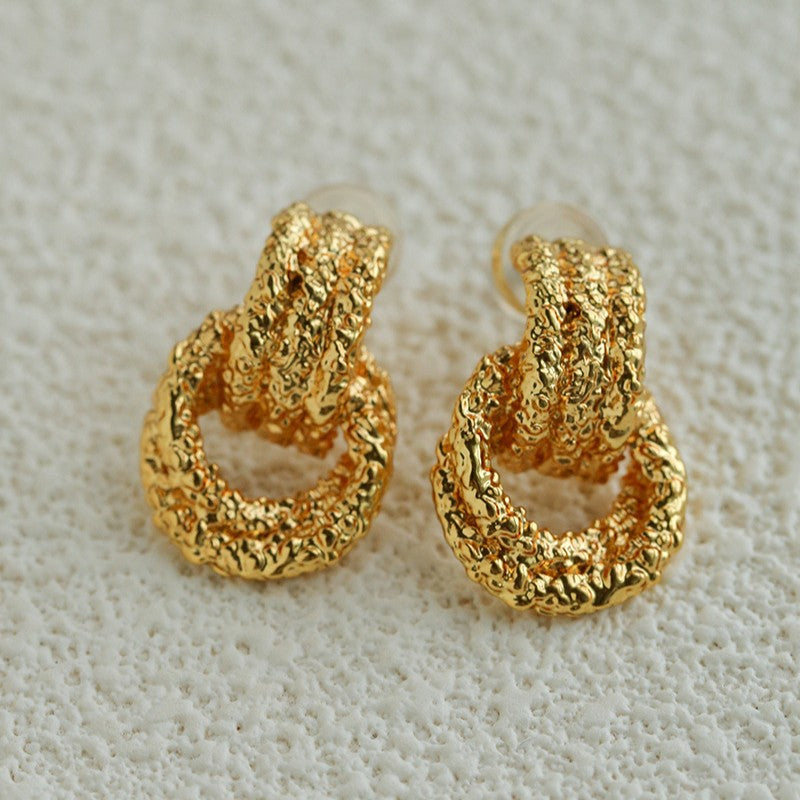 Molten Lava Texture Double-Hoop Drop Earrings