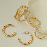 Vintage Hammered Mini Pearl Statement Hoop Earrings