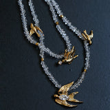 Double Layer Clear Crystal Peace Dove Pendant Necklace