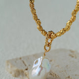 Large Baroque Pearl Pendant Lava Texture Gold Necklace