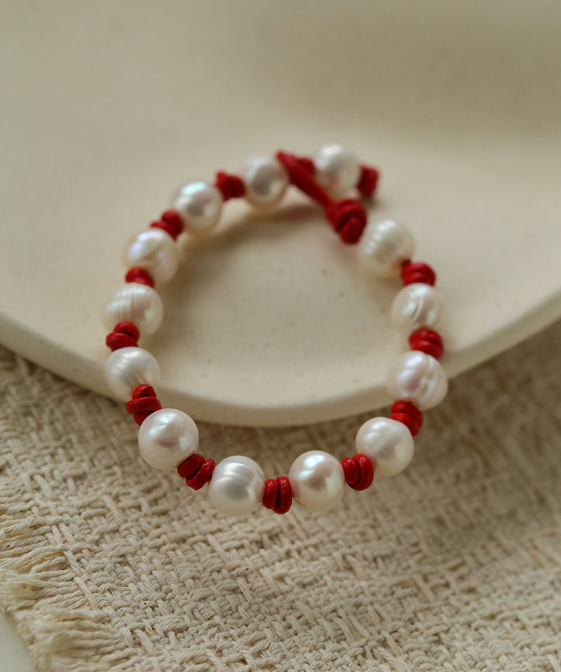 Natural Pearl Knotted Leather Bracelet