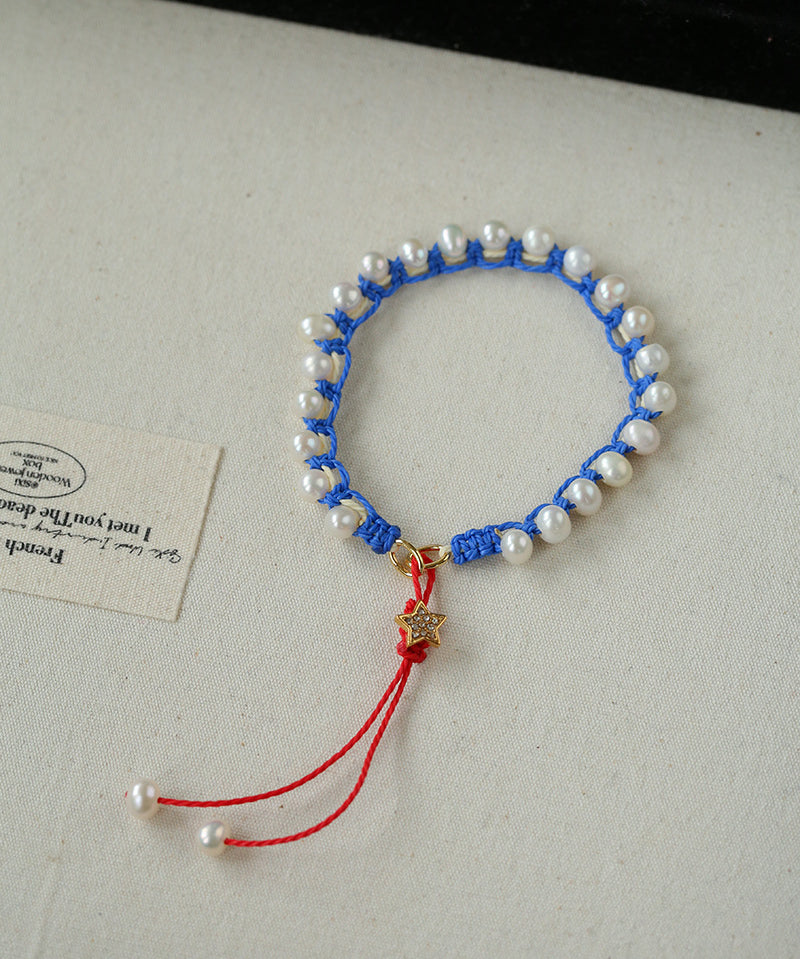 Dainty Star Adjustable Cord Pearl Bracelet - Handcrafted Celestial Cord Charm Bangle