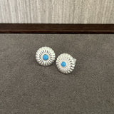 Minimalist Blue Turquoise Sterling Silver Floral Stud Earrings