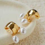 French Vintage Hammered Gold Double Pearl Drop Earrings | Vintage French Ear Jewelry