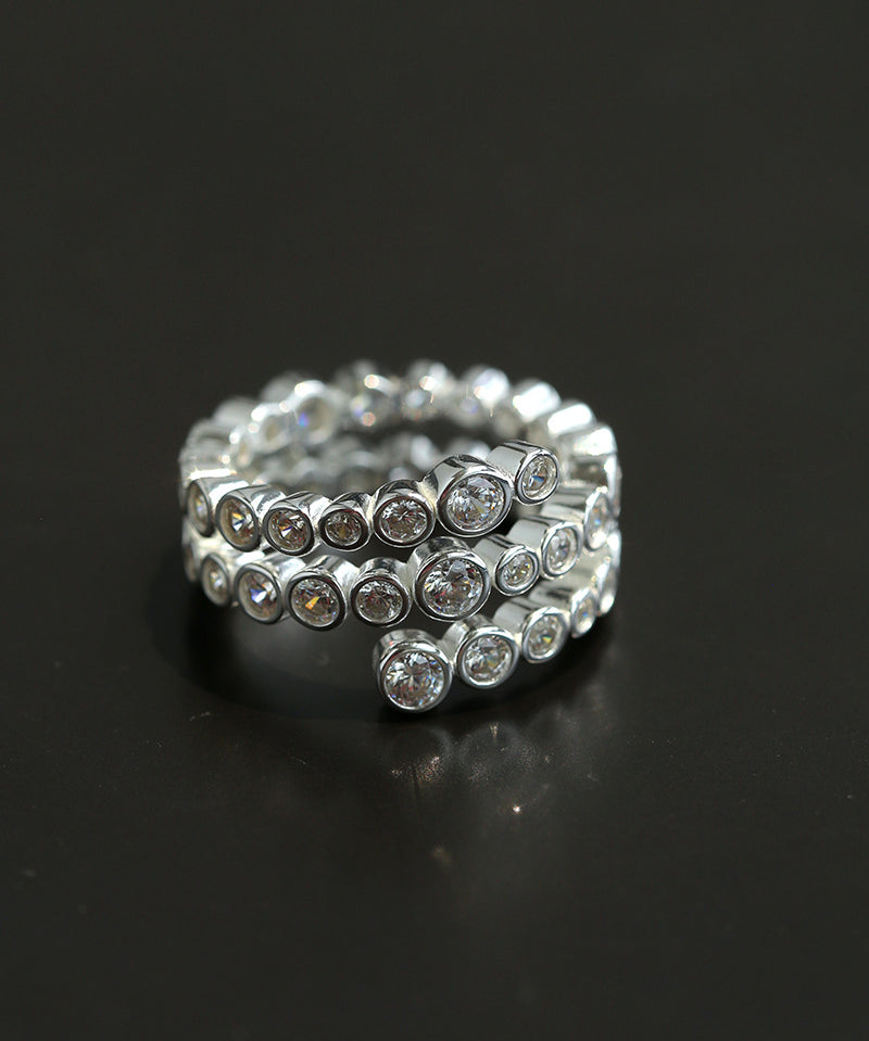 Bubble Triple Layer Spiral Bezel CZ Ring