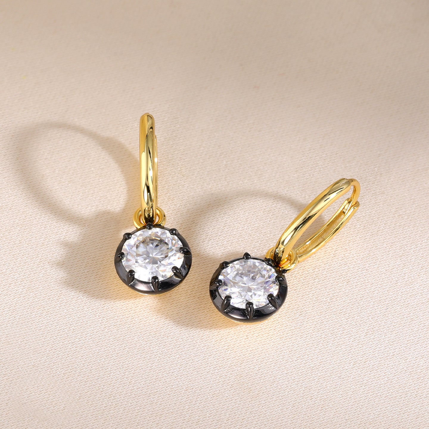 Black & Gold Moissanite Earrings - front product view | Floysun