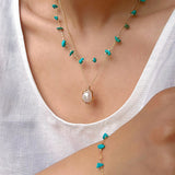 Colorful Natural Chip Bead Starry Collarbone Necklace (Turquoise & Tourmaline)