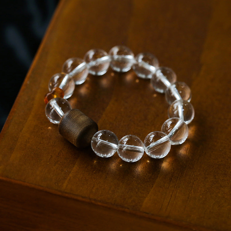 Agarwood Beads Clear Quartz Citrine Stretch Bracelet
