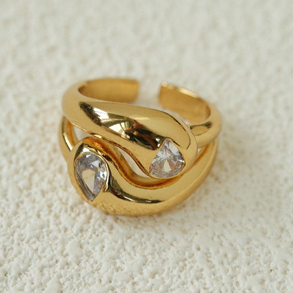 Fluid Teardrop Cubic Zirconia Open Ring