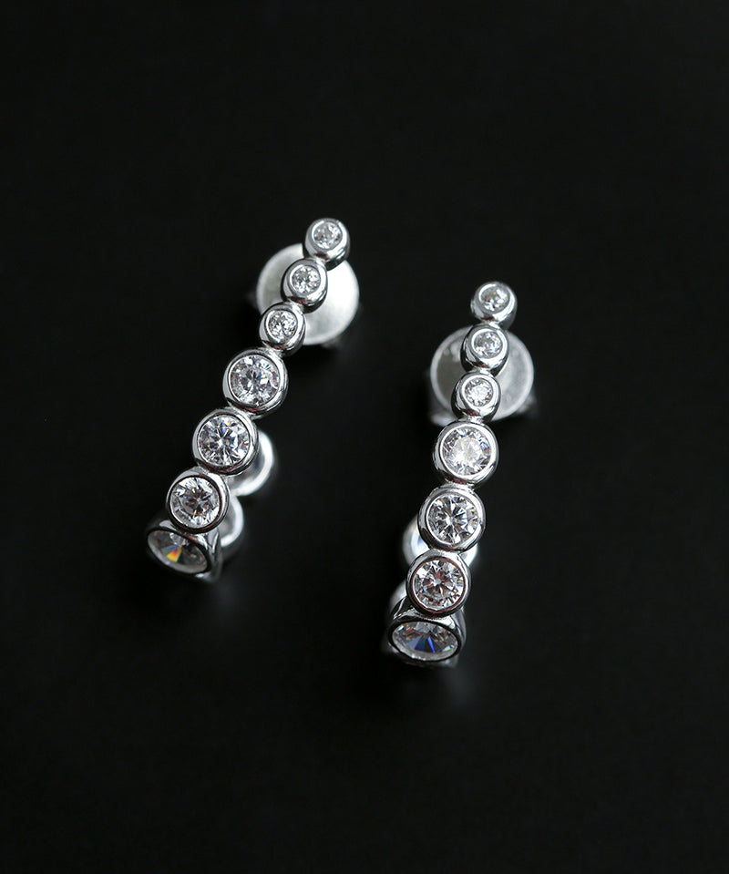 Bubble J-Shape Gradient CZ Stud Earrings
