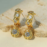 Vintage Lava Texture Cubic Zirconia Teardrop Drop Earrings