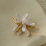 Vintage Blooming Flower Toothpick Pearl Baroque Pearl Brooch