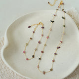 Colorful Chip Stone Starry Thin Bracelet (Turquoise & Tourmaline)