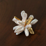 Vintage Blooming Flower Toothpick Pearl Baroque Pearl Brooch