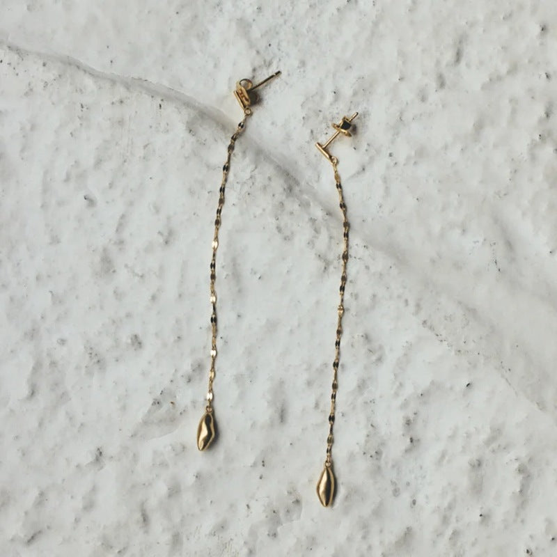 Teardrop Tassel Long Chain Drop Earrings - styled view 3 | Floysun