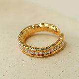 Natural Freshwater Pearl Molten Texture Open Ring