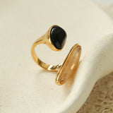 Art Design Rutilated Quartz Black Onyx Open Adjustable Ring