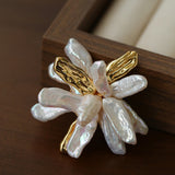 Vintage Blooming Flower Toothpick Pearl Baroque Pearl Brooch