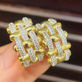 Two-Tone Woven Grid Paved Hoop Earrings