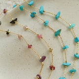 Colorful Natural Chip Bead Starry Collarbone Necklace (Turquoise & Tourmaline)