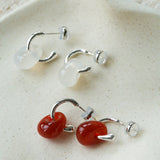 Oval Natural Red Agate And White Agate C-Shaped Earrings