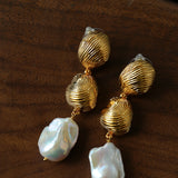 Vintage Shell Pearl Earrings | Baroque Drop Earrings