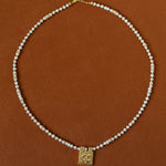 Full view of freshwater pearl square pendant necklace