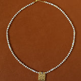 Full view of freshwater pearl square pendant necklace