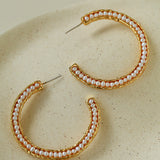 Vintage Hammered Mini Pearl Statement Hoop Earrings
