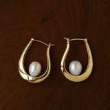 Natural Freshwater Pearl U-Shaped Hoop Earrings