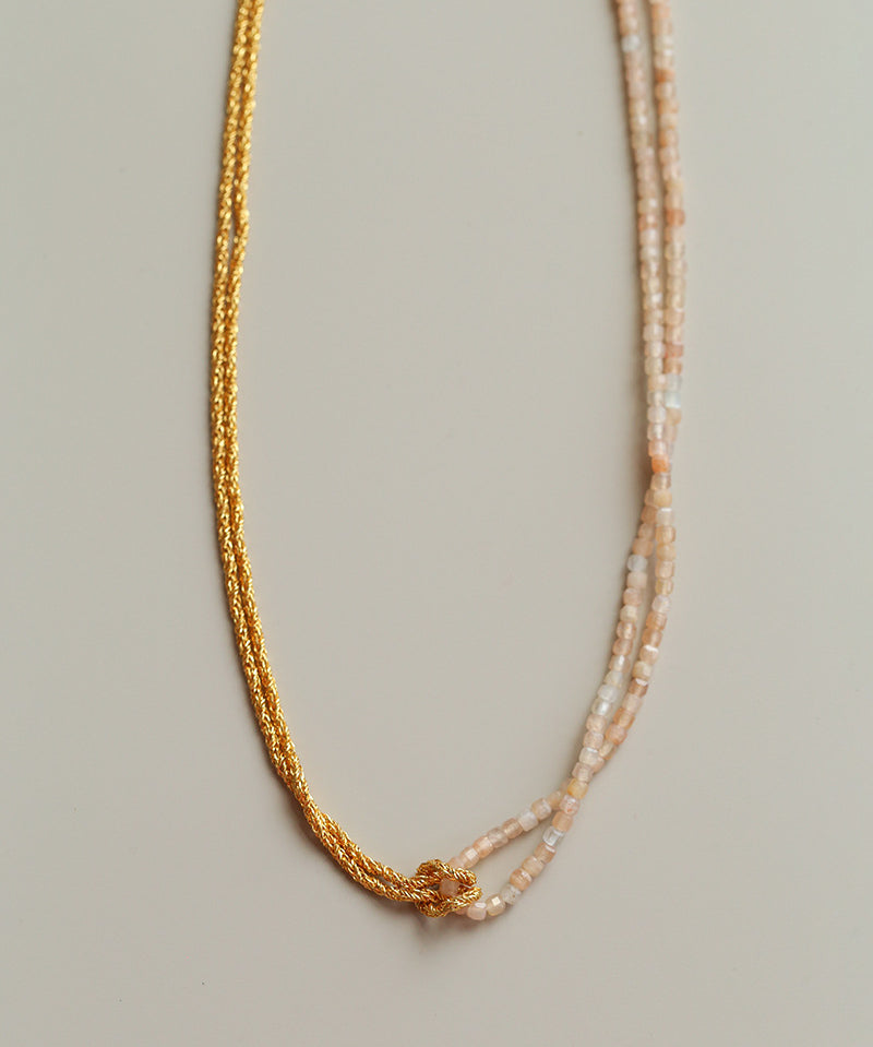 Designer Double Chain & Mixed Natural Stone Necklace