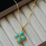 Natural Stone Four-Leaf Clover Necklace