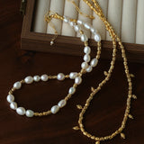 Lava Textured Multi-Charm Dangle Gold Layering Necklace