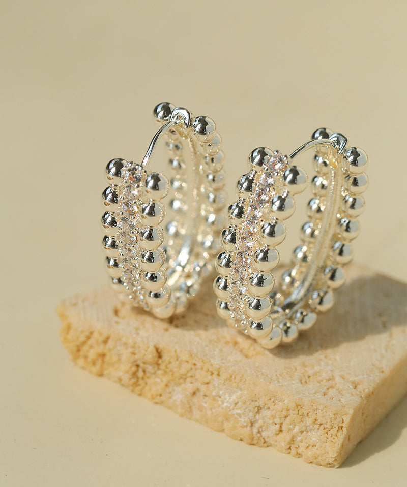 Round Bead Zircon Arc Earrings