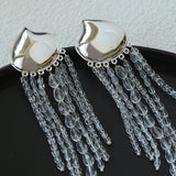 Asymmetric Polished Silver Leaf Long Tassel Earrings