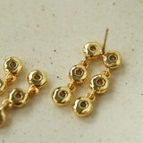Dual Row Hammered Bezel Cubic Zirconia Tassel Drop Stud Earrings