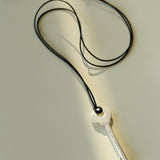 Matte Silver Key Pendant Necklace – Adjustable Black Cord Long Necklace